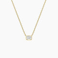 14K Gold Bezel Set Baguette Diamond Delicate Necklace