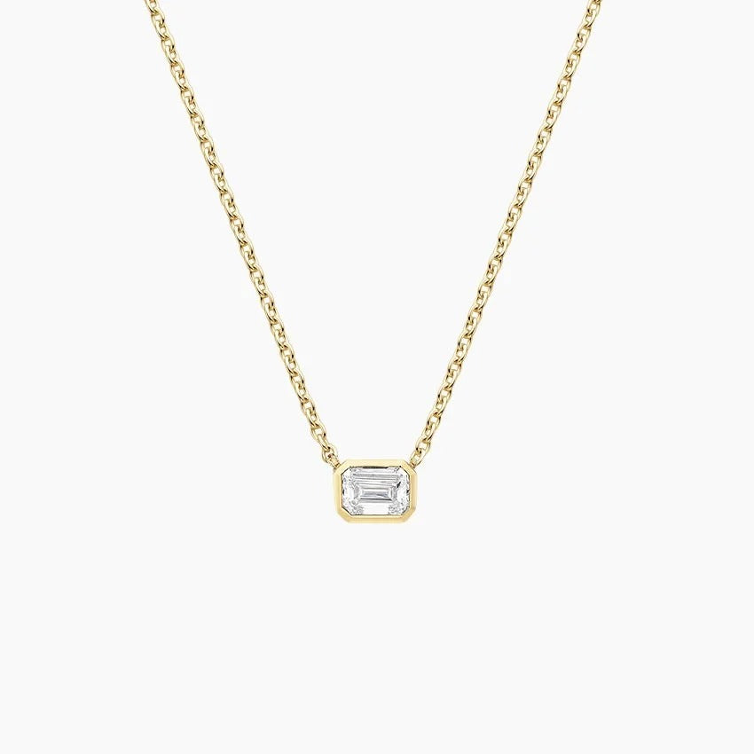 14K Gold Bezel Set Baguette Diamond Delicate Necklace