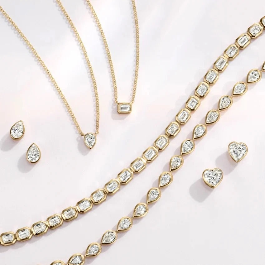 14K Gold Bezel Set Baguette Diamond Delicate Necklace