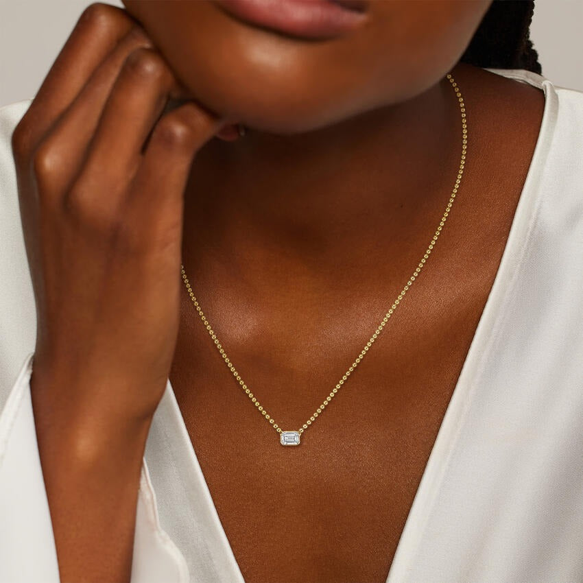 14K Gold Bezel Set Baguette Diamond Delicate Necklace