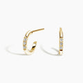 14K Gold C Shaped Half Hoop Stud Earrings With Three Diamonds