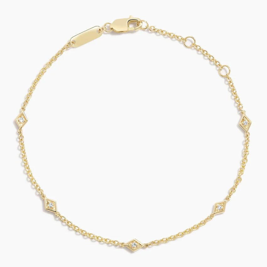 14K Gold Delicate Bracelet With Diamond Accented Rhombus Links