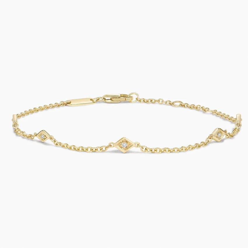 14K Gold Delicate Bracelet With Diamond Accented Rhombus Links