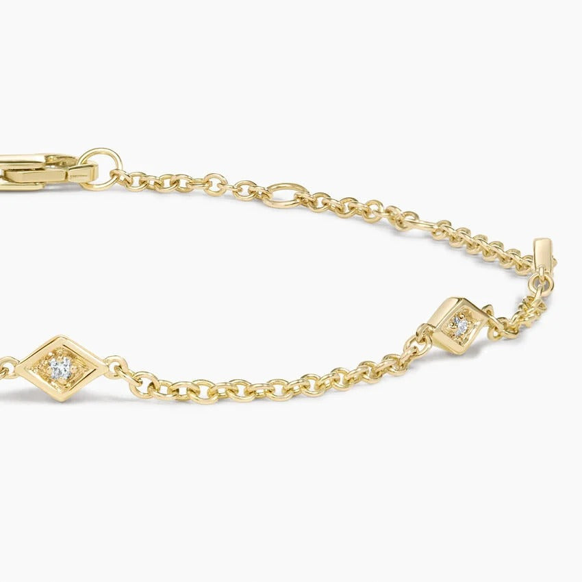 14K Gold Delicate Bracelet With Diamond Accented Rhombus Links