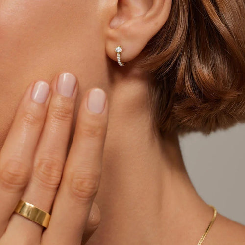 14K Gold Lab Grown Diamond Petite Huggie Earrings