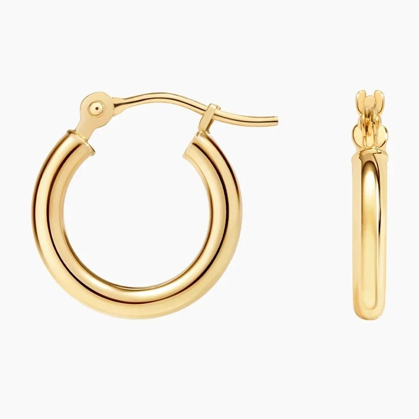 14K Gold Minimalist Polished Hoop Earrings