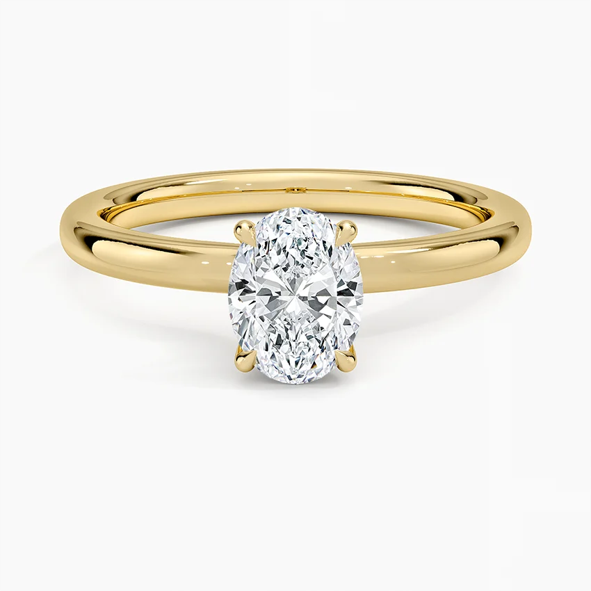 14K Gold Oval Solitaire Ring with Four Prong Setting