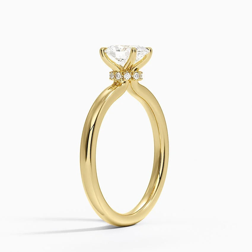 14K Gold Oval Solitaire Ring with Four Prong Setting