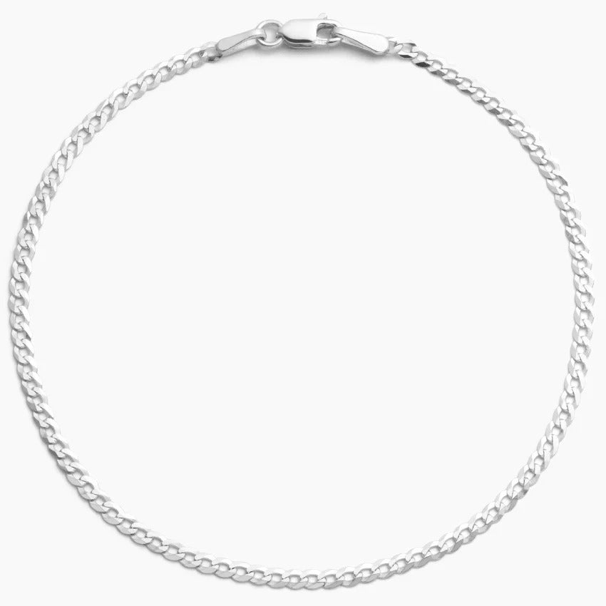 14K White Gold Fine Cuban Link Bracelet