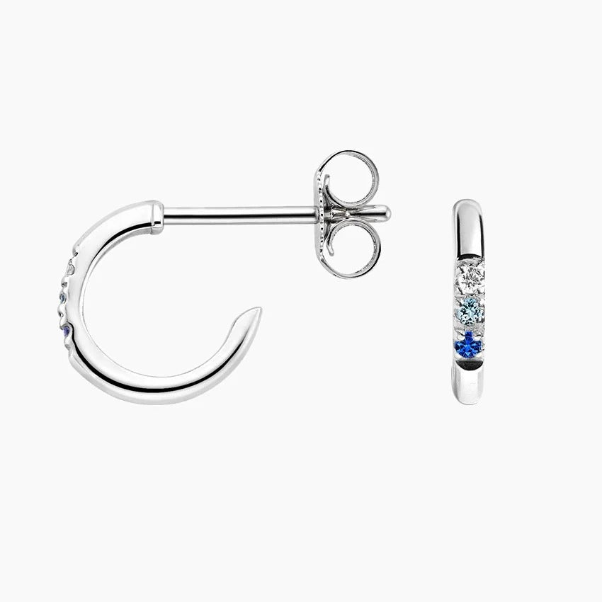 14K White Gold Gradient Multi Gemstone C Shaped Half Hoop Stud Earrings