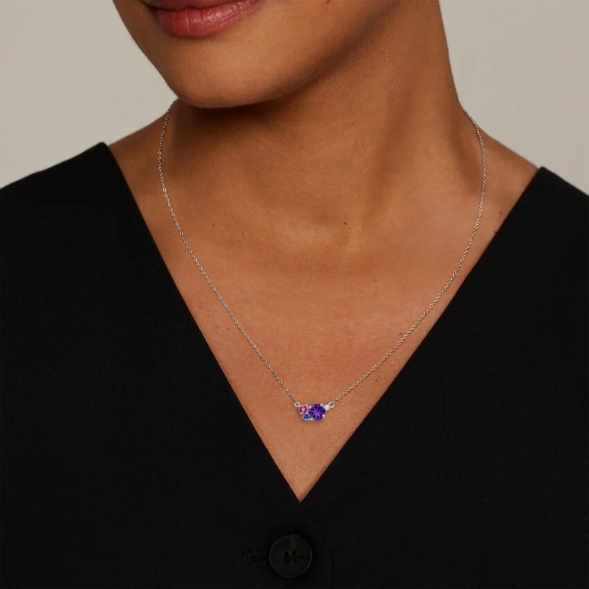 14K White Gold Multi Colored Gemstone Cluster Necklace