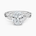 14K White Gold Oval Diamond Floral Leaf Ring