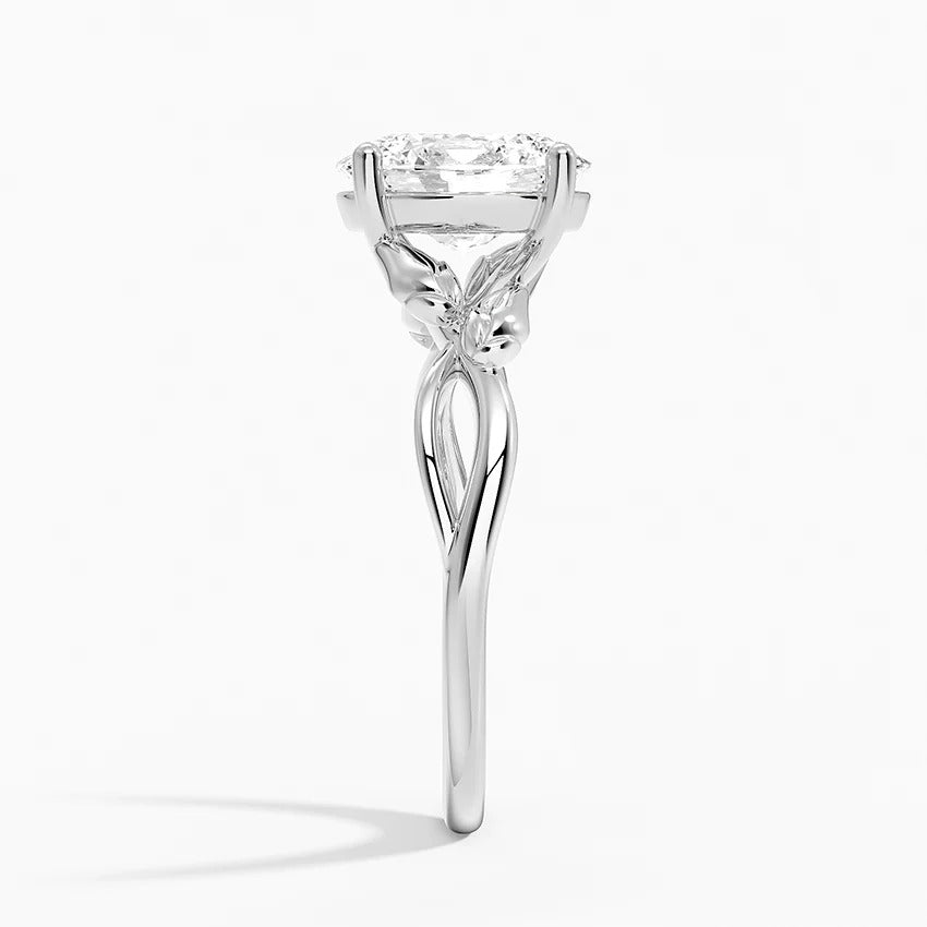 14K White Gold Oval Diamond Floral Leaf Ring