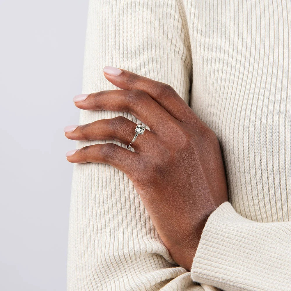 14K White Gold Oval Solitaire Ring with Four Prong Setting