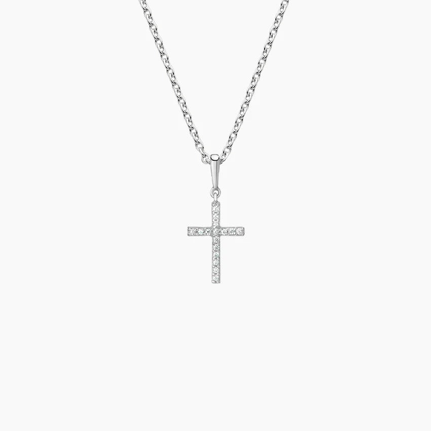14K White Gold Pavé Diamond Cross Pendant Necklace